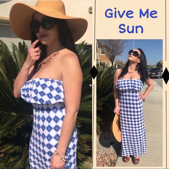 Last 1❗️Give me Sun Blue print Boho Maxi Dress - Picture 3 of 8